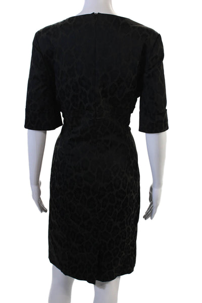 Karen Millen Women Black Animal Print Sheath Pencil Dress 3/4 Sleeve Size 12