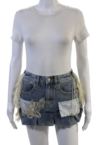 Akira Unisex Bohemian Blue 100% Cotton Button Shorts Size S
