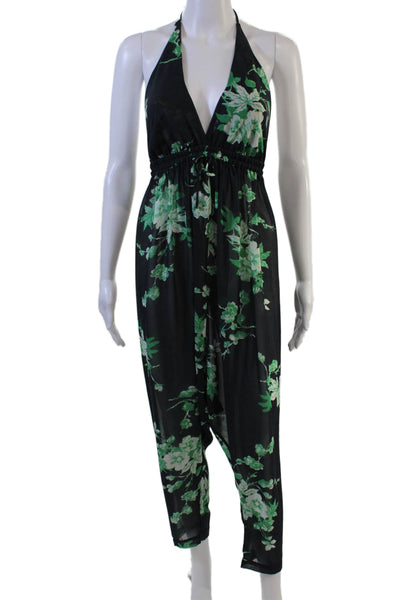 Josa Tulum Womens Jumpsuit Black Floral V-Neck Sleeveless Polyester Size XS