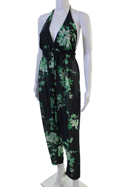 Josa Tulum Womens Jumpsuit Black Floral V-Neck Sleeveless Polyester Size XS