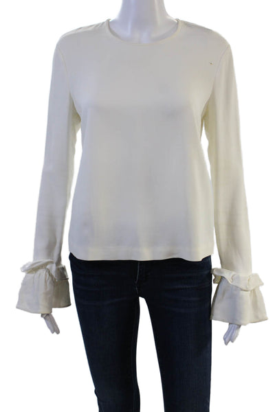 ALC Womens Basic White Long Sleeve Zip Round Neck Blouse Size 0