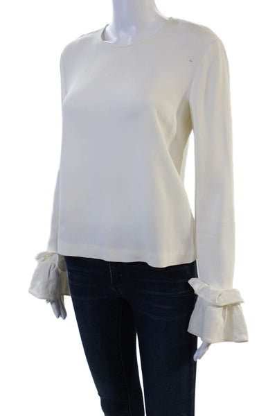 ALC Womens Basic White Long Sleeve Zip Round Neck Blouse Size 0