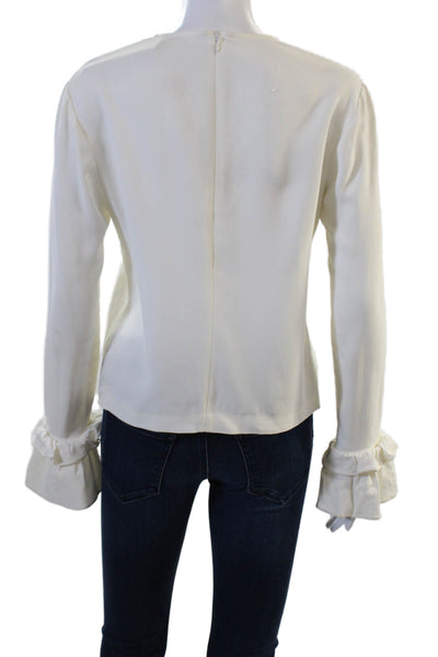 ALC Womens Basic White Long Sleeve Zip Round Neck Blouse Size 0
