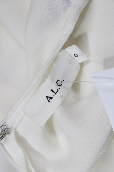 ALC Womens Basic White Long Sleeve Zip Round Neck Blouse Size 0