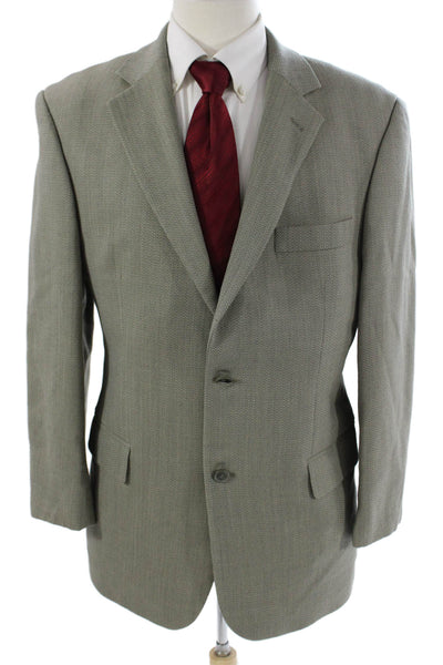 Baracuta Mens 2 Piece Herringbone Gray 100% Wool Suit Jacket Button Size 42