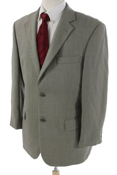 Baracuta Mens 2 Piece Herringbone Gray 100% Wool Suit Jacket Button Size 42