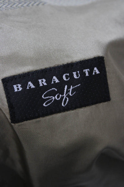 Baracuta Mens 2 Piece Herringbone Gray 100% Wool Suit Jacket Button Size 42