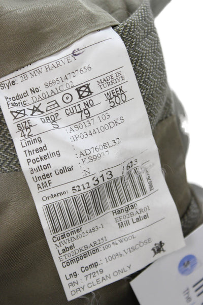 Baracuta Mens 2 Piece Herringbone Gray 100% Wool Suit Jacket Button Size 42