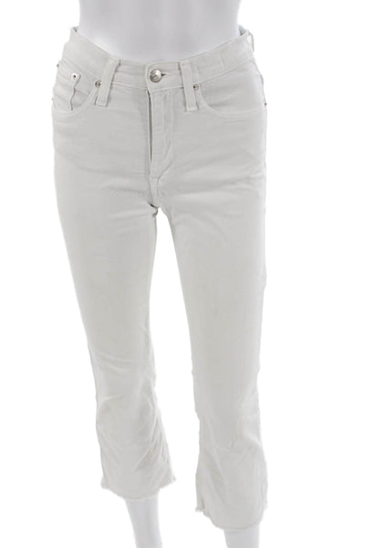 J Crew Womens Cropped White Cotton Stretch Button Front Pants Size 25