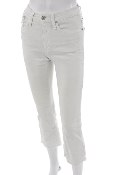 J Crew Womens Cropped White Cotton Stretch Button Front Pants Size 25