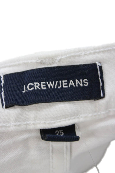 J Crew Womens Cropped White Cotton Stretch Button Front Pants Size 25