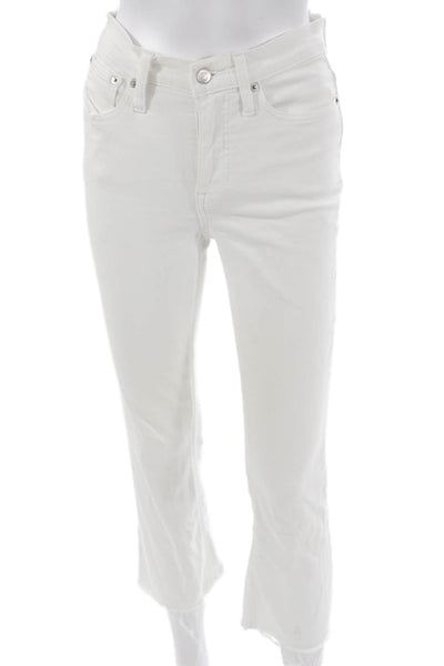 J Crew Womens Cropped Straight Jeans White Mid Rise Size 25