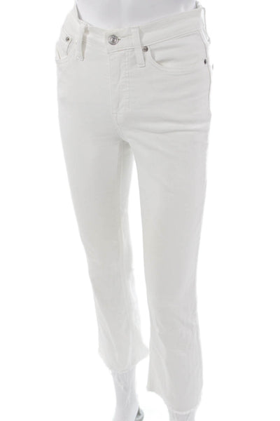J Crew Womens Cropped Straight Jeans White Mid Rise Size 25