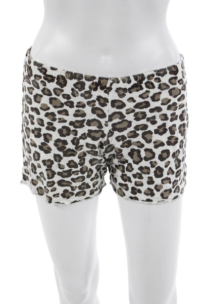 Monrow Unisex Sweat Shorts White Animal Print Tencel Cotton Size S