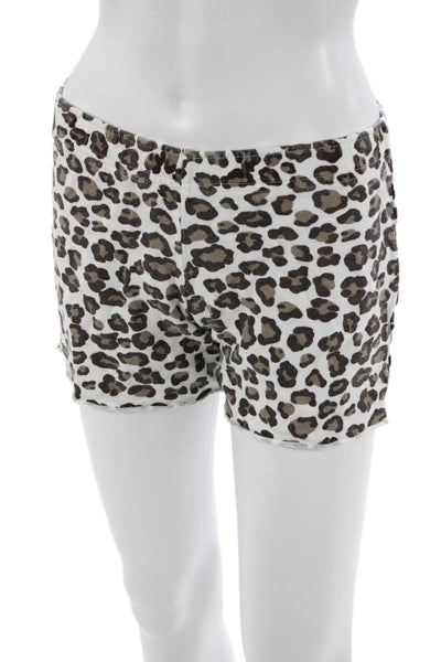 Monrow Unisex Sweat Shorts White Animal Print Tencel Cotton Size S