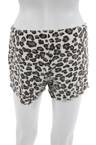 Monrow Unisex Sweat Shorts White Animal Print Tencel Cotton Size S