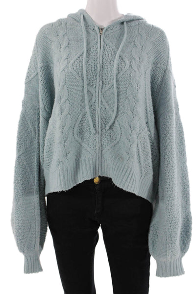 Sunday Stevens Womens Full-zip Hoodie Light Blue Drawstring Viscose Size S