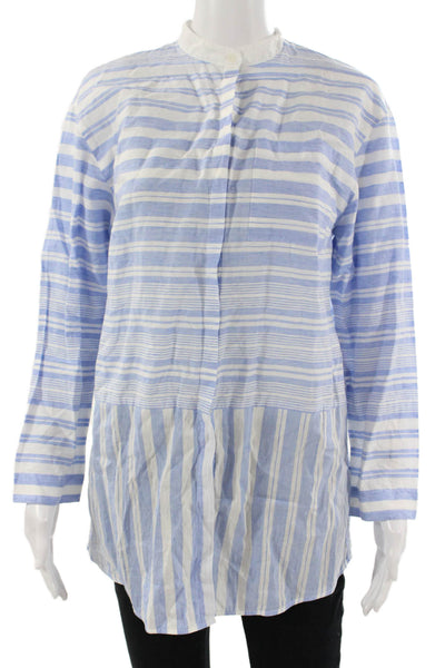 Lafayette 148 New York Women Light Blue Striped Button-Up Tunic Size S