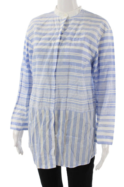 Lafayette 148 New York Women Light Blue Striped Button-Up Tunic Size S
