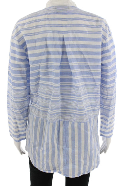 Lafayette 148 New York Women Light Blue Striped Button-Up Tunic Size S