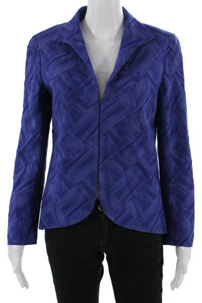 Lafayette 148 New York Women Blazer Geometric Zip Long Sleeve Blue Size 4