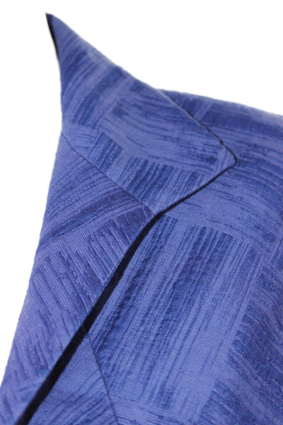 Lafayette 148 New York Women Blazer Geometric Zip Long Sleeve Blue Size 4