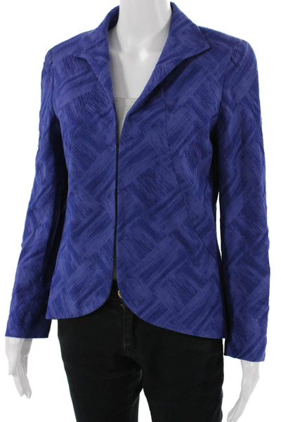 Lafayette 148 New York Women Blazer Geometric Zip Long Sleeve Blue Size 4