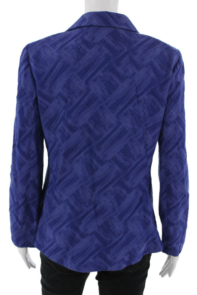 Lafayette 148 New York Women Blazer Geometric Zip Long Sleeve Blue Size 4