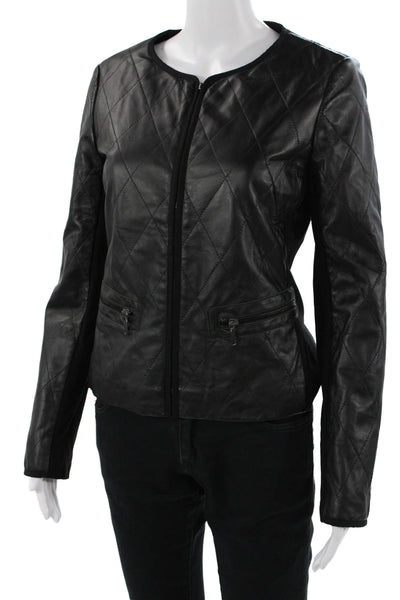 Lafayette 148 New York Women Quilted Biker Jacket Black Zip Size 6