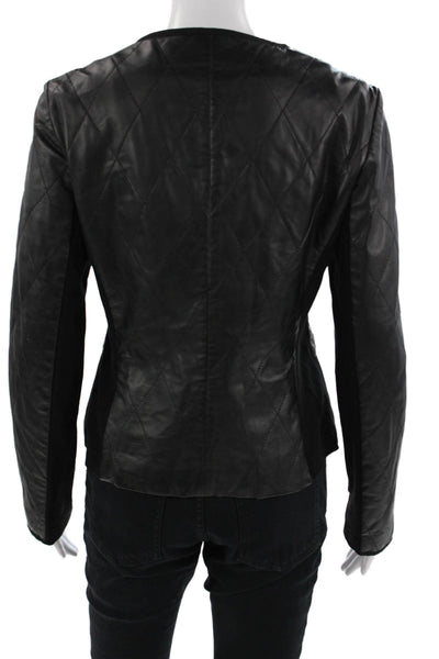 Lafayette 148 New York Women Quilted Biker Jacket Black Zip Size 6