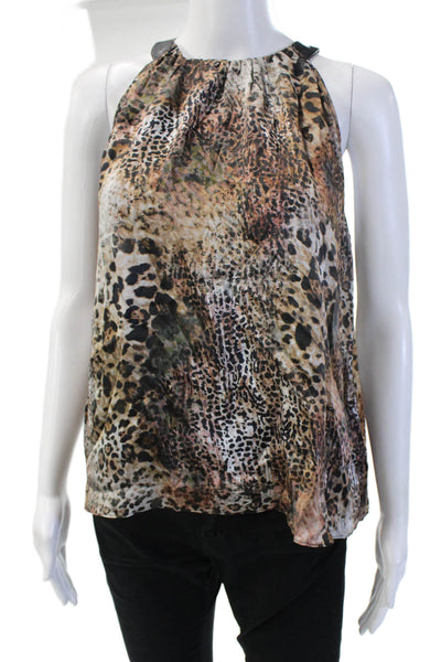 Lola & Sophie Women Blouse Silk Beige Animal Print High Neck Sleeveless Size S