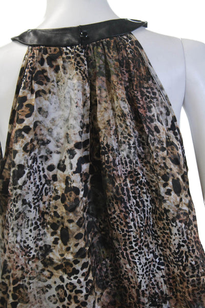 Lola & Sophie Women Blouse Silk Beige Animal Print High Neck Sleeveless Size S