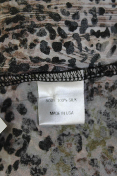 Lola & Sophie Women Blouse Silk Beige Animal Print High Neck Sleeveless Size S