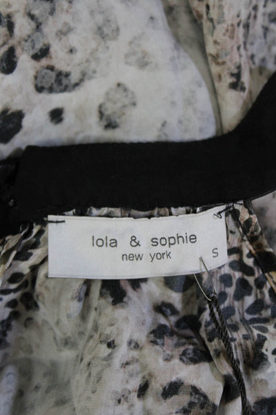 Lola & Sophie Women Blouse Silk Beige Animal Print High Neck Sleeveless Size S