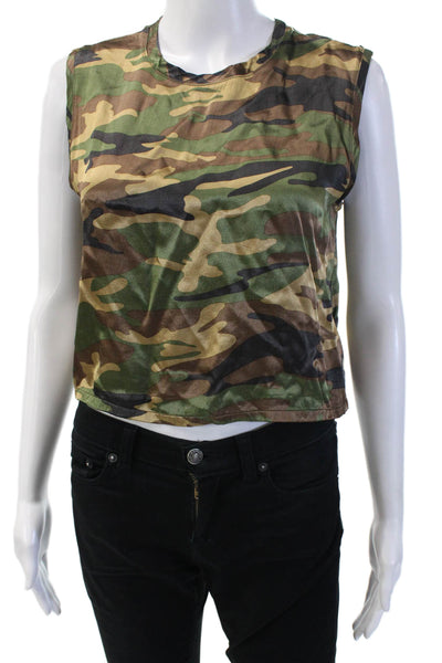 Michael Lauren Women Cropped Camouflage Viscose Tank Sleeveless Zip Size S
