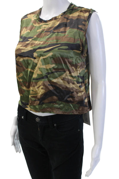 Michael Lauren Women Cropped Camouflage Viscose Tank Sleeveless Zip Size S