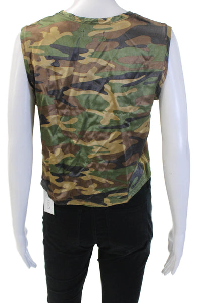 Michael Lauren Women Cropped Camouflage Viscose Tank Sleeveless Zip Size S
