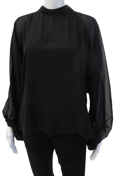 Lola & Sophie Womens Black Mock Neck Long Sleeve Tie Blouse Size S
