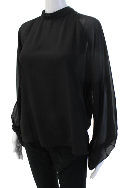Lola & Sophie Womens Black Mock Neck Long Sleeve Tie Blouse Size S