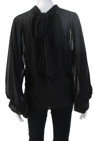 Lola & Sophie Womens Black Mock Neck Long Sleeve Tie Blouse Size S