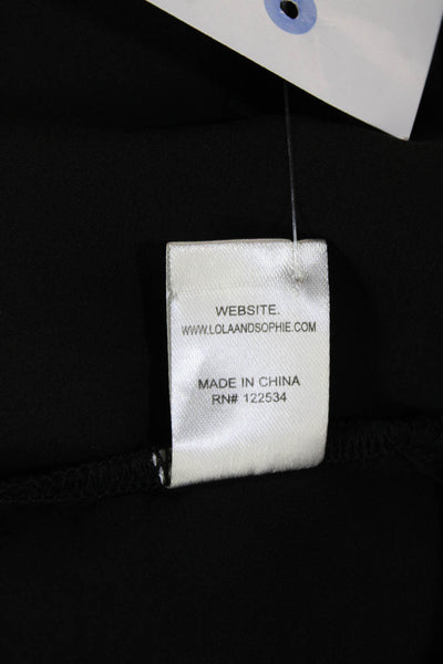 Lola & Sophie Womens Black Mock Neck Long Sleeve Tie Blouse Size S