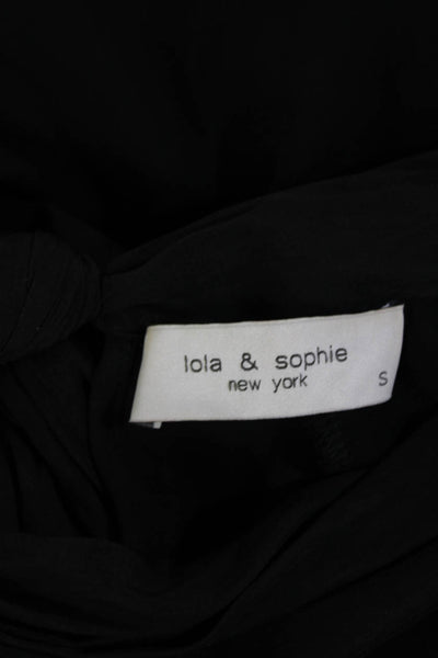 Lola & Sophie Womens Black Mock Neck Long Sleeve Tie Blouse Size S