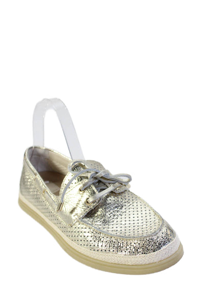 Dolce Vita Womens Lace Up Perforated Metallic Loafers Gold Leather Size 8