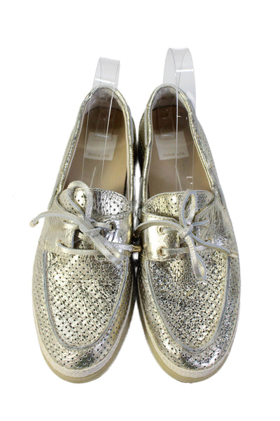 Dolce Vita Womens Lace Up Perforated Metallic Loafers Gold Leather Size 8