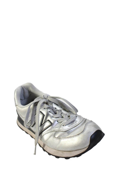 New Balance Womens Lace Up Metallic Leather Logo Sneakers Silver Size 6.5