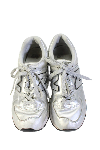 New Balance Womens Lace Up Metallic Leather Logo Sneakers Silver Size 6.5