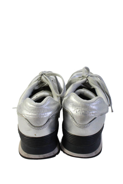 New Balance Womens Lace Up Metallic Leather Logo Sneakers Silver Size 6.5