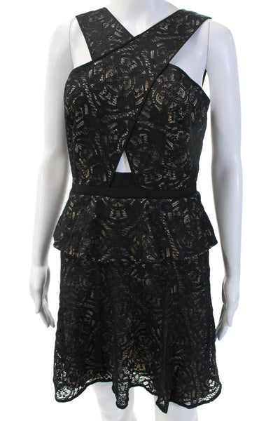 BCBGMAXAZRIA Women Fit & Flare Mini Black Dress Square Neck Sleeveless Size 8