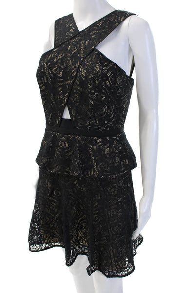 BCBGMAXAZRIA Women Fit & Flare Mini Black Dress Square Neck Sleeveless Size 8