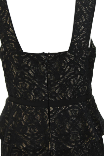 BCBGMAXAZRIA Women Fit & Flare Mini Black Dress Square Neck Sleeveless Size 8